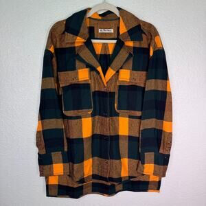 Free People Top Women XS Izzie Cargo Flannel Checker Plaid Oversize Shacket